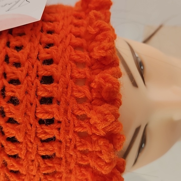 Hand Knit Crochet Bucket Hat Orange Floral Ruffle - Picture 13 of 17